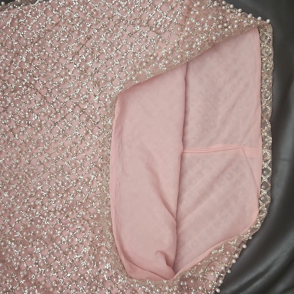 Y2k Handcrafted Pearl Details Stretchy Fabric Stealth Mini Formal Skirt Sz M - Picture 4 of 12